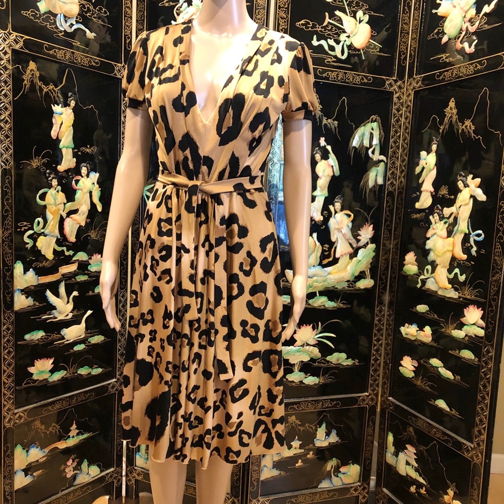 BluMarine silk leopard pin up swing dress 44 6/8